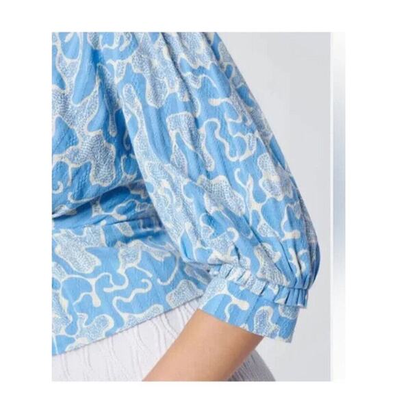 DIANE VON FURSTENBERG Oxford Top In Gorgonian Sky Blue-Size 14-100% Cotton NWT - Picture 3 of 8